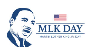 banner for Martin Luther King Jr. Day - illustration of MLK with the flag