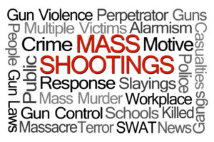 montage of words related to violence and workplace shootings - Word Cloud on White Background