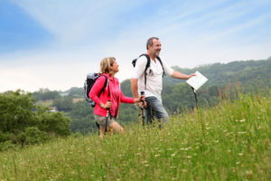 couple hiking in natural landscape
