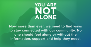 Banner for Mental Health Awareness Month that says "You are not alone" and encourages people to reach out for help