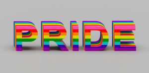 For LGBTQ Pride Month, the word Pride in rainbow letters